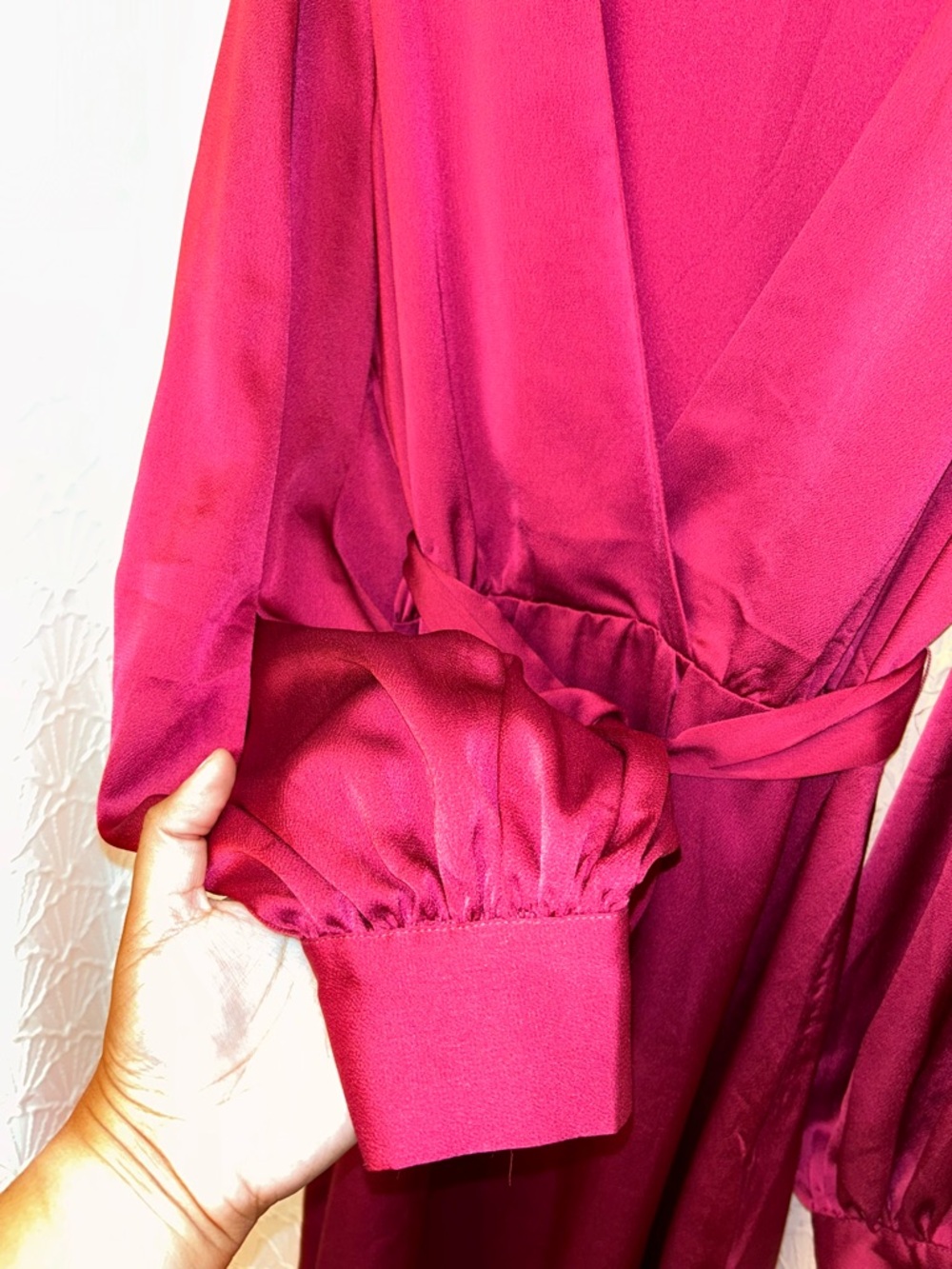 Shoe Dazzle Satin Wrap Midi Dress in Hot Pink - Picture 5 of 6